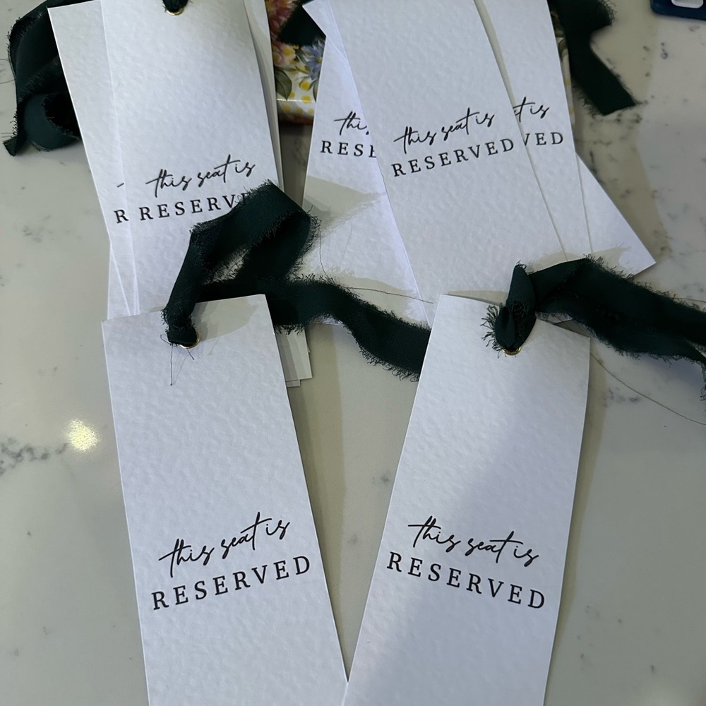 Reserved Seat Tags with dark green Ribbon